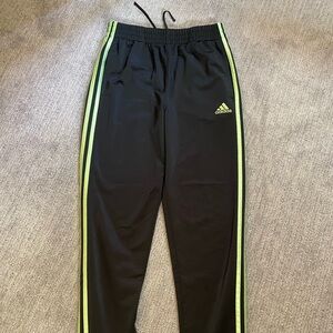 Adidas Youth size 14/16 Black Joggers with Neon Yellow Stripes